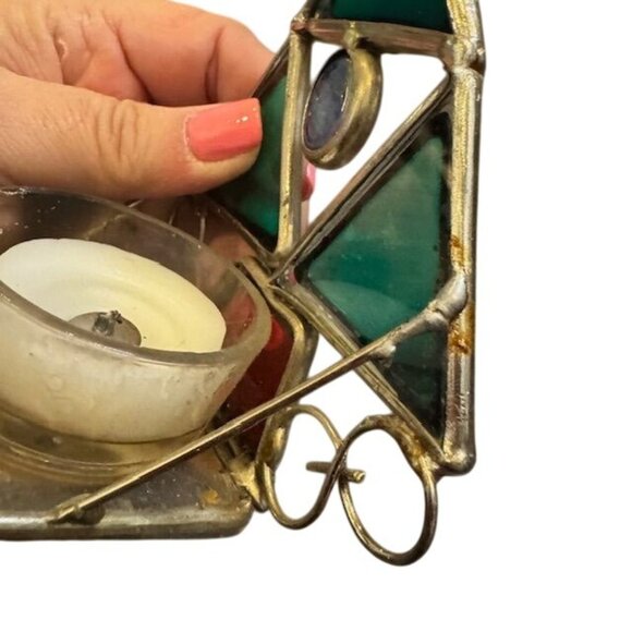 Stained Glass Christmas Tree Candle Holder With Red & Green Panels - Picture 9 of 9